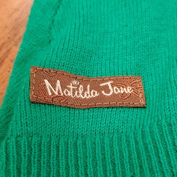 Matilda Jane Emerald Green Open Front Ruffle Cardigan Sweater Women's Size Small - Picture 5 of 5